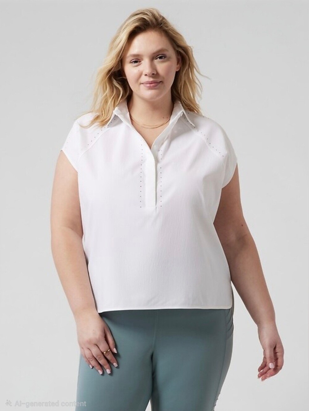 Women’s Athleta White Short Sleeve Collared Sol Top 2x